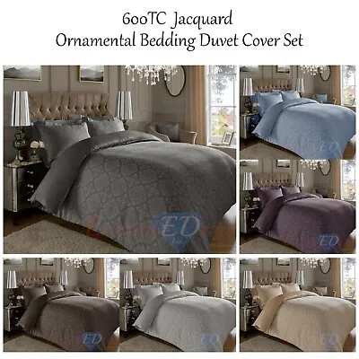 Jacquard Duvet Bedding Quilt Duvet Cover Set 600 Thread Count Super Cotton Rich  • £33.95