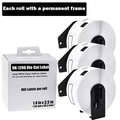 3 Roll DK1208 White Address Labels 400 Labels For Brother QL-580N/700 W/3 Frame • $21.99