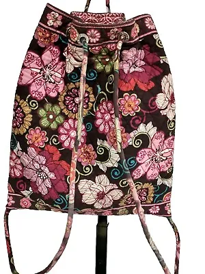Vera Bradley Drawstring Back Pack Floral Brown Print Cotton Sack Bag - 14  EUC • $26