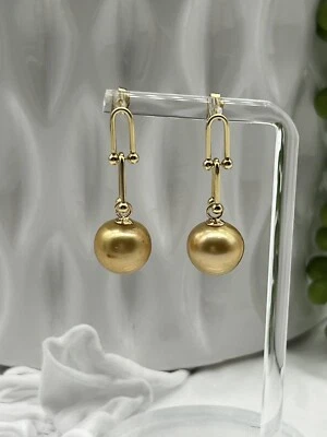 £255.36 • Buy South Sea Pearl Golden Link Earrings 12.5mm 18k Gold