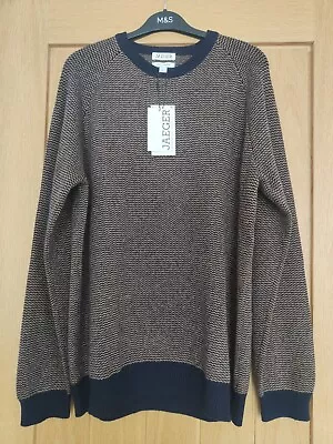 JAEGER Wool Rich Crew Neck Jumper With Cashmere UK L & 2XL  Navy Mix • £28.99