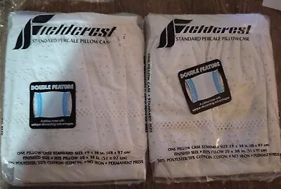 2 VTG Fieldcrest Ivory Percale Eyelet Standard Pillowcases NIP • $18