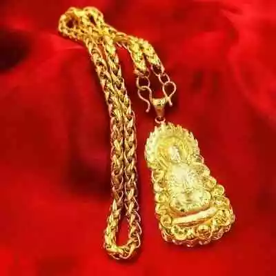 Quan Yin Necklace Gold Micron Plated Pendant Guanyin Thai Buddha Amulet • $37