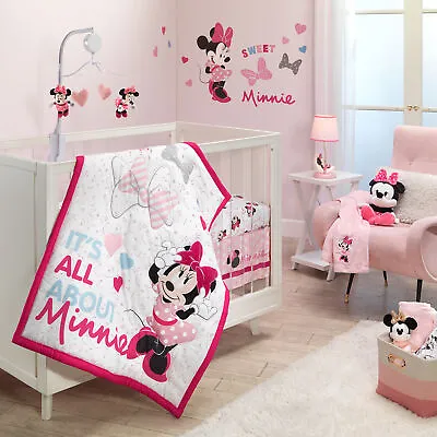 Lambs & Ivy Disney Baby Minnie Mouse Love 3-Piece Pink Nursery Crib Bedding Set • $84.99