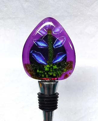 Alaska Artist Laura Mendola Dichroic Purple Fireweed Fused Glass Bottle Stopper • $19.99