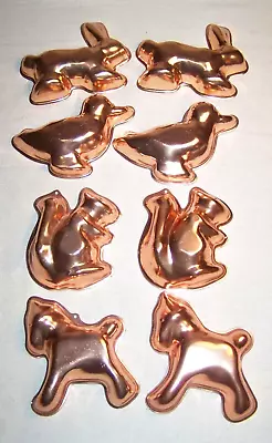 8 Vintage Copper Jello Chocolate Molds Bunny Duck Squirrel Horse Or Wall Decor • $24