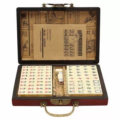 Portable Vintage Mahjong Rare Chinese 144 Tiles Mah-Jong Set Toy W/ Leather Box • $29.97