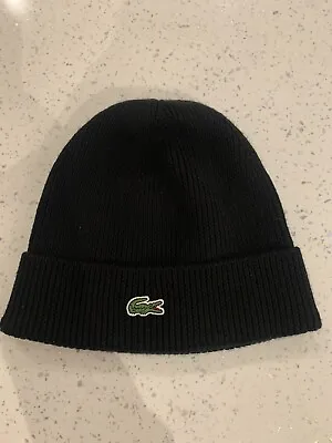 Lacoste Black Beanie Hat Mens One Size New • £18