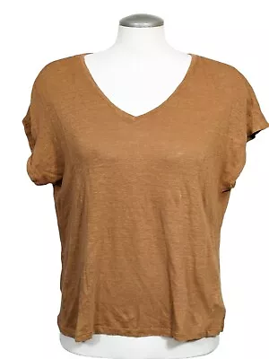 RACHEL ZOE Womens Large Linen Blouse Top Shirt Tan Brown Boxy Lagenlook Minimal • $19.95