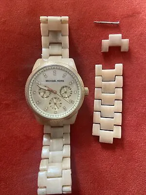 Michael Kors MK 5039 Glitz Horn Pearl Acetate Bracelet Chronograph Watch $225 • $49.99