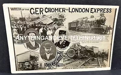 1913 RP Postcard Wreck Of GER London Express Train Colchester Essex Crew Photos • £9.99