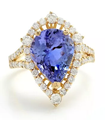 5.75 Carat Natural Tanzanite And Diamonds In 14K Solid Yellow Gold Women's Ring • £1523.01