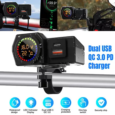 QC 3.0 Motorcycle Dual USB Phone GPS Fast Charger Adapter Voltmeter Waterproof • $14.98