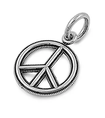 Peace Sign Pendant .925 Sterling Silver Bead Border Hippie Symbol Love Charm • $11.49