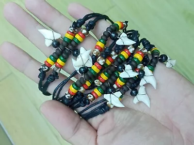 10 Handmade Shark Tooth Rasta Black Bone Necklaces Wholesale (USPS Only) • $9.75