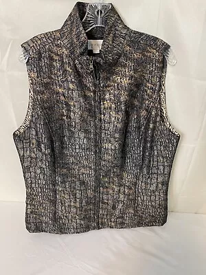 Erin London Brown Metallic Animal Print Embellished Front Zip Vest Size L • $25.20