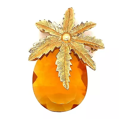 VTG Sarah Coventry Gold-Tone & Faceted Amber Glass Pineapple Pin Pendant! 112  • $19.99