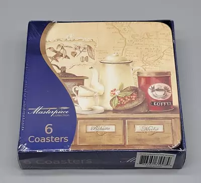 Set Of 6 New Masterpiece Coasters Coffee Themed Heat Resistant • $11.95