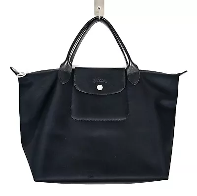 Longchamp Le Pliage Neo M Black Nylon Shoulder Tote Bag Handbag Authentic • $90.95