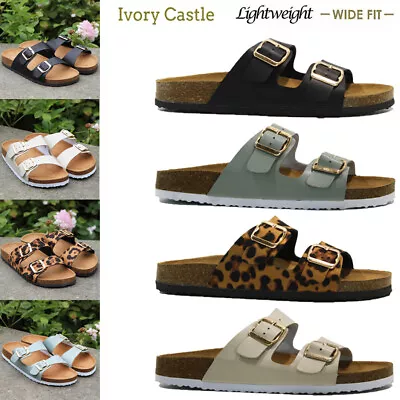 Ladies Comfort Summer Beach Buckle Slip On Flat Wide Mules Sliders Sandals Size • £7.95