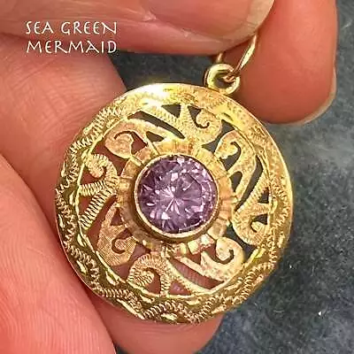 14k Gold Medallion Mandala Pendant. 2 Ct Color Change Purple Sapphire • $499