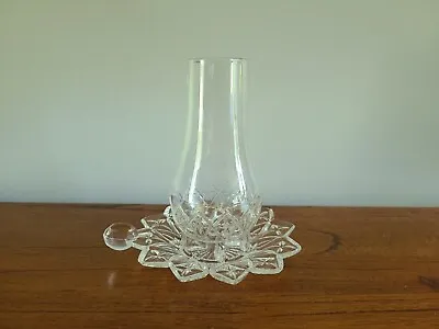 $8.99 • Buy Vintage Clear Glass Candle Holder With Chimney 1 7/8  Fitter, 5 3/8  Tall