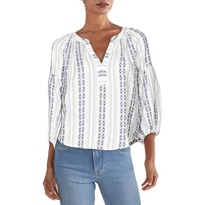 £7.57 • Buy VELVET BY GRAHAM & SPENCER Womens Brandi Blue Peasant Top Shirt XS  5194