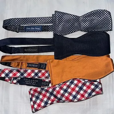 Bow Tie Lot 100% Silk Adjustable Made In USA Solid Checkered (4 Bow Ties) • $35.99