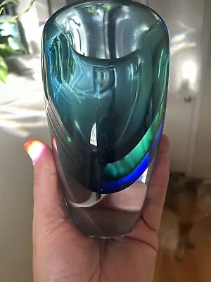 Murano Glass Vase 6 Inch Blue & Green • $125