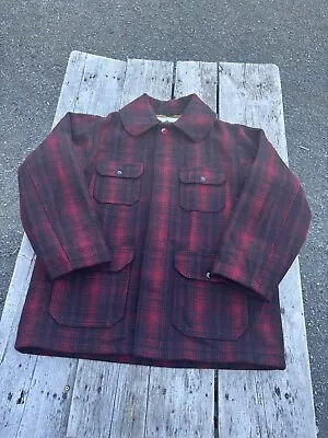 Woolrich 503 Wool Buffalo Plaid Mackinaw Heavy Hunting Jacket Coat Men's 44 Vtg • $99.80