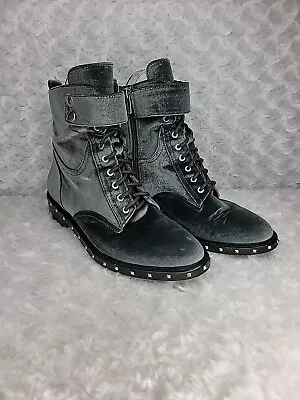 Vince Camuto Talorini Studded Combat Boots Gray Velvet Lace Up W 10 Goth Grunge • $39