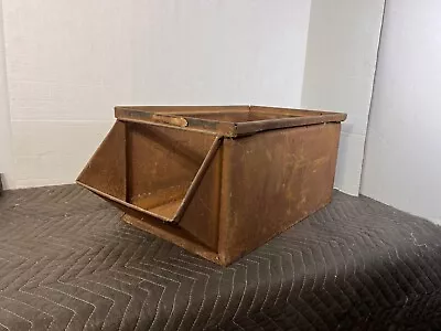 VINTAGE Heavy Rusty Metal Drawer Bin Industrial Storage Organizer Handle 23x9x12 • $46.75