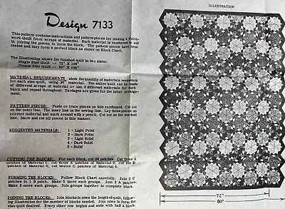 1950s Vintage Quilt Pattern Mail Order Pieced 6 Pointed Star Block Design #7133 • $8.99