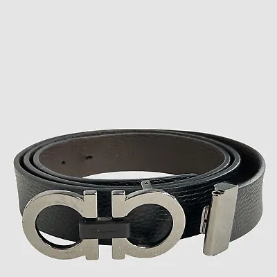$550 Salvatore Ferragamo Men's Black Reversible Double Gancini Leather Belt 46 • $154.38