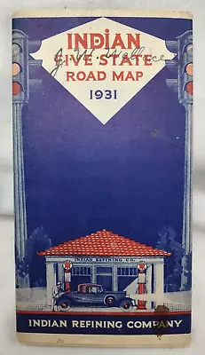 1931 Indian Refining Co. Indian Gas 5 State Road Map Ind. Ill. Mich. Ohio & Ky. • $51