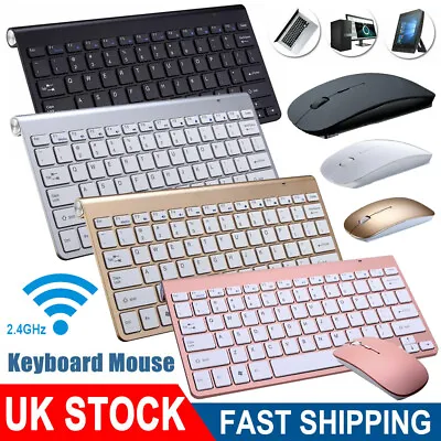 UltraSlim 2.4G Cordless Wireless Keyboard And Mouse Set For PC MAC Laptop Tablet • £15.99