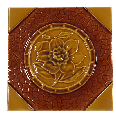 Antique Tile Arts Crafts Floral Circa 1890 • £35