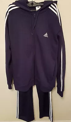 Adidas Tracksuit Blue With 3 White Stripes; Mens Medium Sweatsuit Warmup Jogging • $49.99