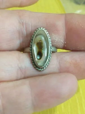 Vtg Alpaca Silver Blister Pearl Abalone Oval Oblong Ring Antique Size 5.5 Mexico • $13