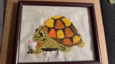 Vintage Embroidered Turtle Framed In 8x10 Frame • $18