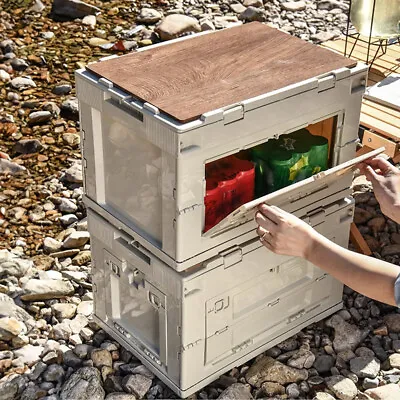 Outdoor Camping Picnic Container Trunk Car Boot Tidy Storage Box With Wooden Lid • £22.95