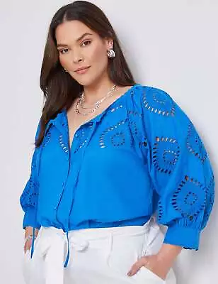 AUTOGRAPH - Plus Size - Womens Tops -  Woven 3/4 Sleeve Embroidered Top • $18.68