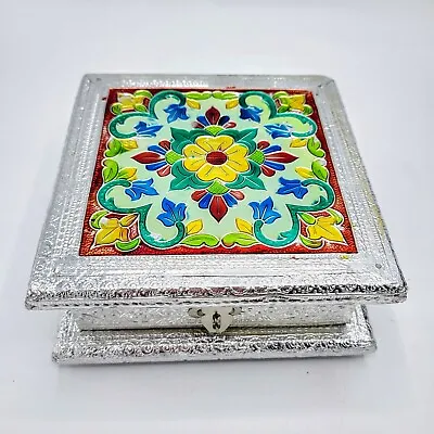 Oxidized Meenakari Decorative Jewelry Trinket Box. Hollywood Regency Bali Glam • $19.97