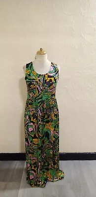 Green Multi Colour  Print Handmade Gathered Waist Maxi Dress Size 12 Medium • £9