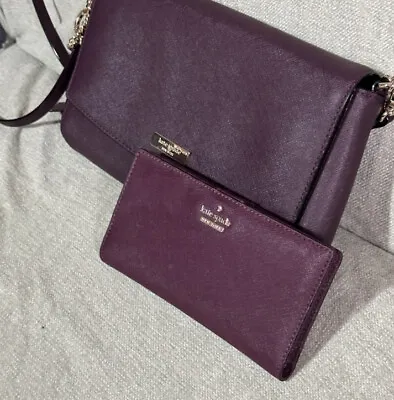 Kate Spade Greer Laurel Way Saffiano Crossbody Handbag And Purse Plum Purple • £39.99