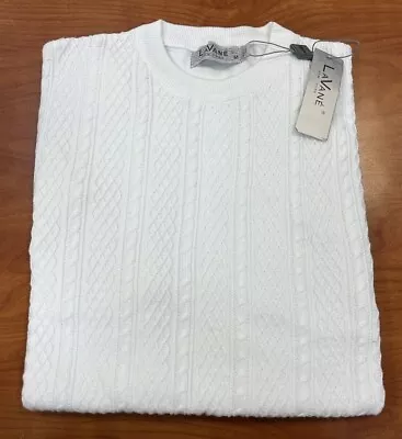 SUMMER LaVane Men's WHITE Solid Cable Light Weight Short Sleeve Sweater M-4X • $36