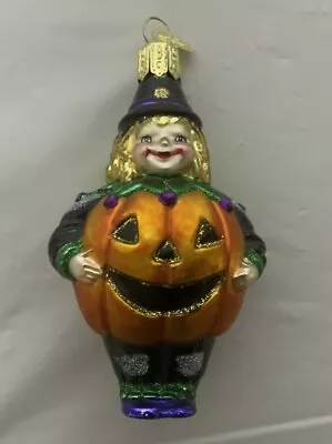 Vintage OWC Painted Glass “Jack O’Lantern Trick-Or-Treater” Halloween Ornament • $11.60