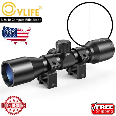 CVLIFE 3-9x40 Compact Rifle Scope Crosshair Mil-Dot Reticle Ring Mount Included • $40.99