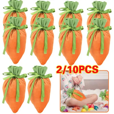 2/10x Easter Carrot Gift Velvet Bag Jewelry Basket Candy Bags With Drawstring R • £3.22
