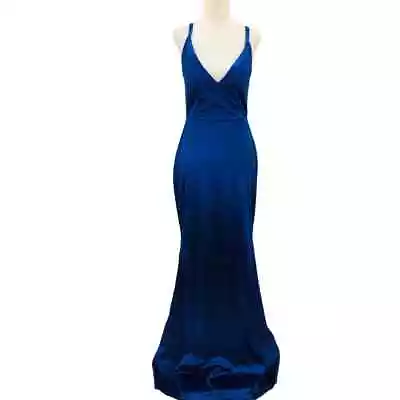 LULU'S SZ S Melora Navy Blue Satin Sleeveless Mermaid Maxi Party Dress NEW B18 • $40.80